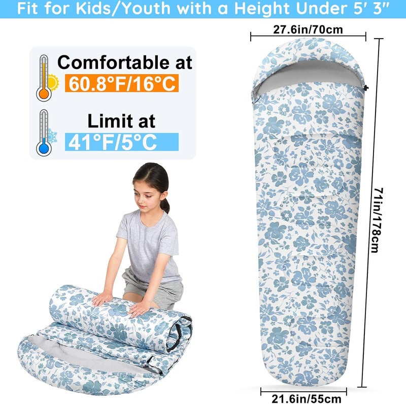 FIOBEE Kids Sleeping Bag for Girls Boys 3 Season Warm & Cool Weather Youth Camping Sleeping Bags with Backpacking Bag Waterproof for Traveling Hiking Indoor Outdoor Camping Essentials - Image 2